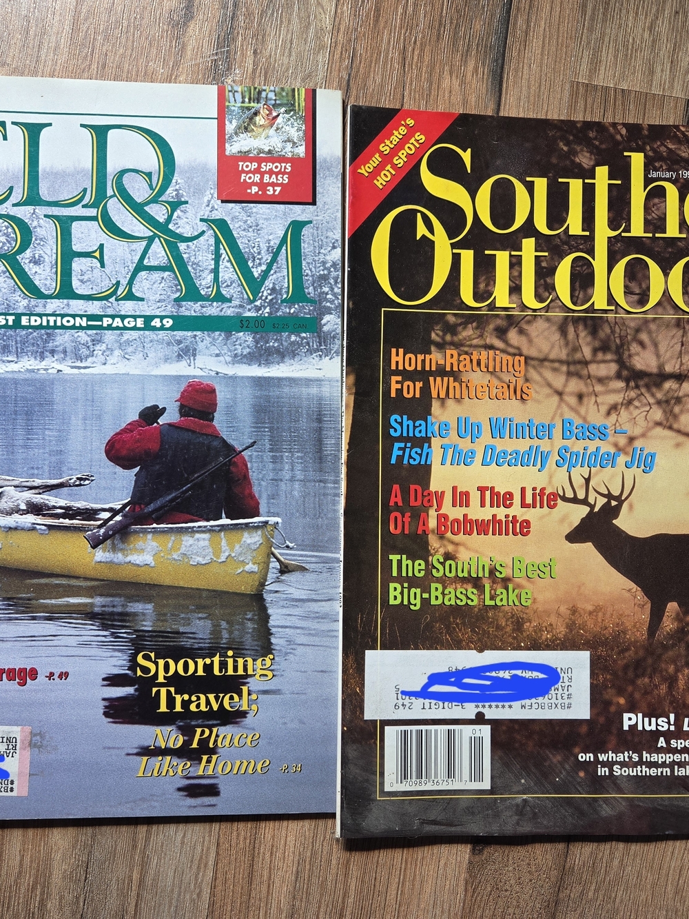 Field & Stream and Southern Outdoors Magazine Covers - Blue, Yellow, Red Accents